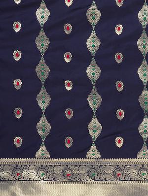 floral zari motif woven saree with blouse - 16439128 - Standard Image - 5