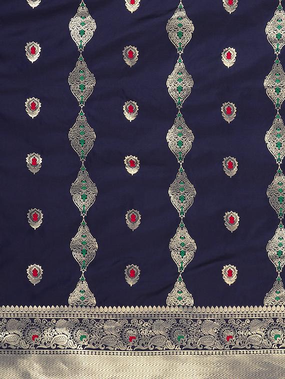 floral zari motif woven saree with blouse - 16439128 - Zoom Image - 5