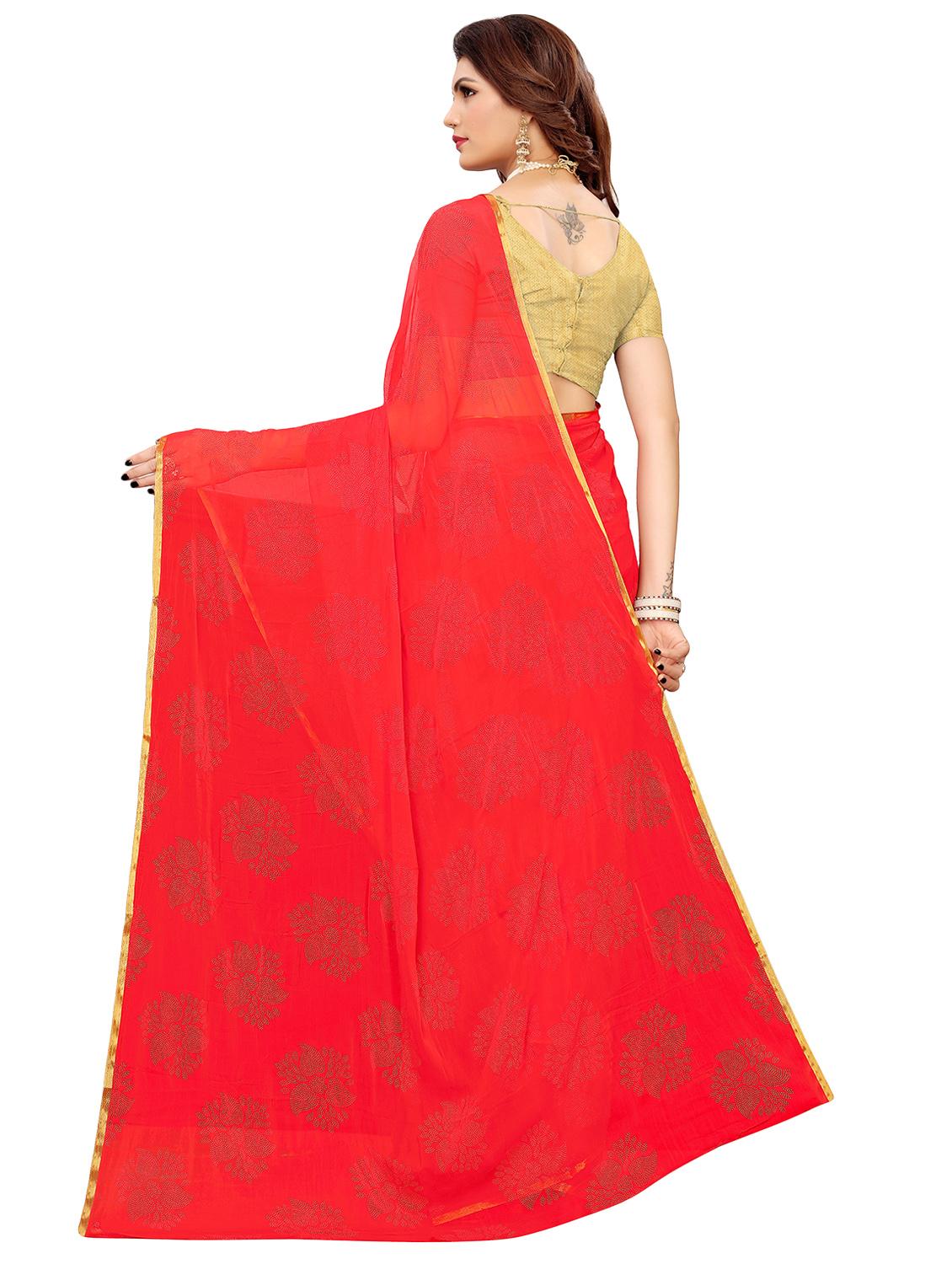 floral motifs embellished saree with blouse - 16440311 - Zoom Image - 2