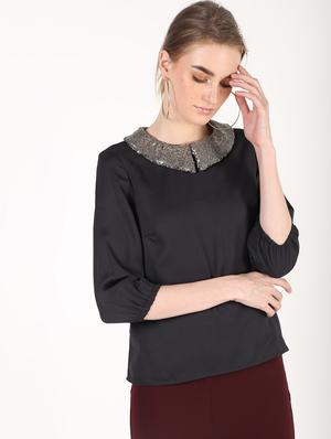 sequins peter pan neck solid top - 16441661 - Standard Image - 2