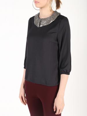 sequins peter pan neck solid top - 16441661 - Standard Image - 5