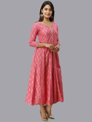gold foil printed anarkali kurta - 16442130 - Standard Image - 2