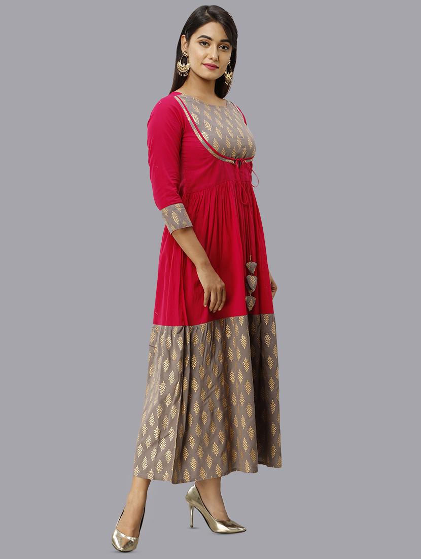 gold foil printed flared kurta - 16442132 - Zoom Image - 2