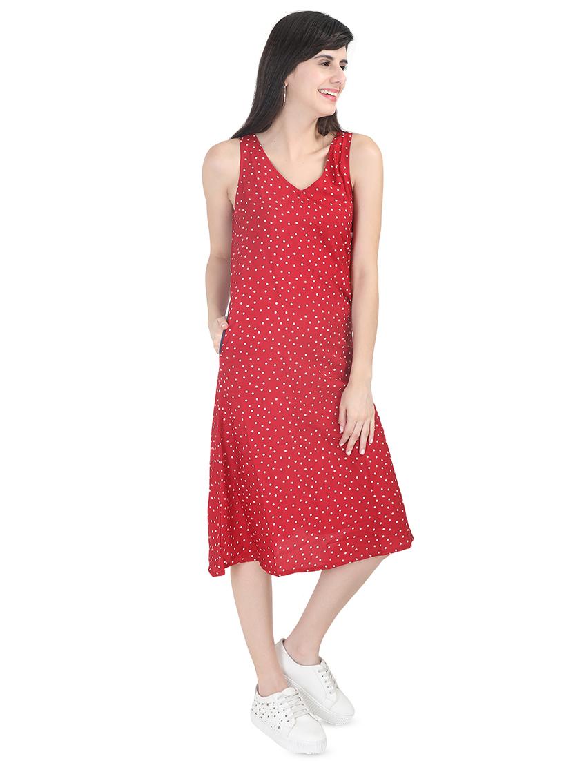 v neck polka dots a-line dress - 16442924 - Zoom Image - 2