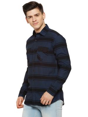 navy blue striped casual shirt - 16442986 - Standard Image - 2