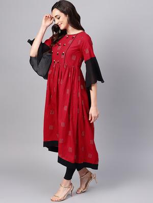 Bell sleeved flared kurta - 16444223 - Standard Image - 2