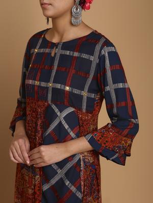 checkered high-low kurta - 16444623 - Standard Image - 5