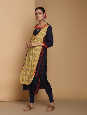 block printed layered kurta - 16444628 - Standard Image - 2