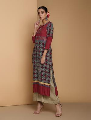 embroidered straight kurta - 16444638 - Standard Image - 2