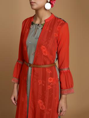 floral printed kurta with jacket - 16444639 - Standard Image - 5
