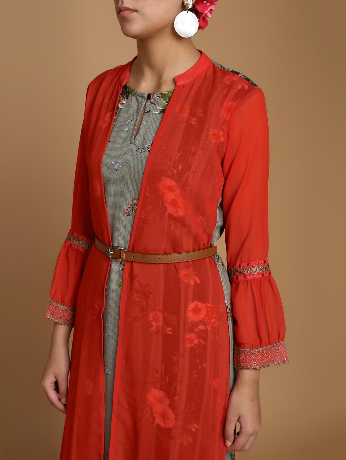 floral printed kurta with jacket - 16444639 - Zoom Image - 5