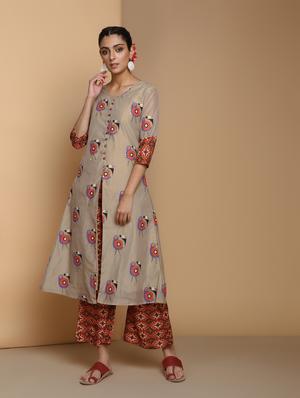 printed kurta with palazzo set - 16445377 - Standard Image - 2