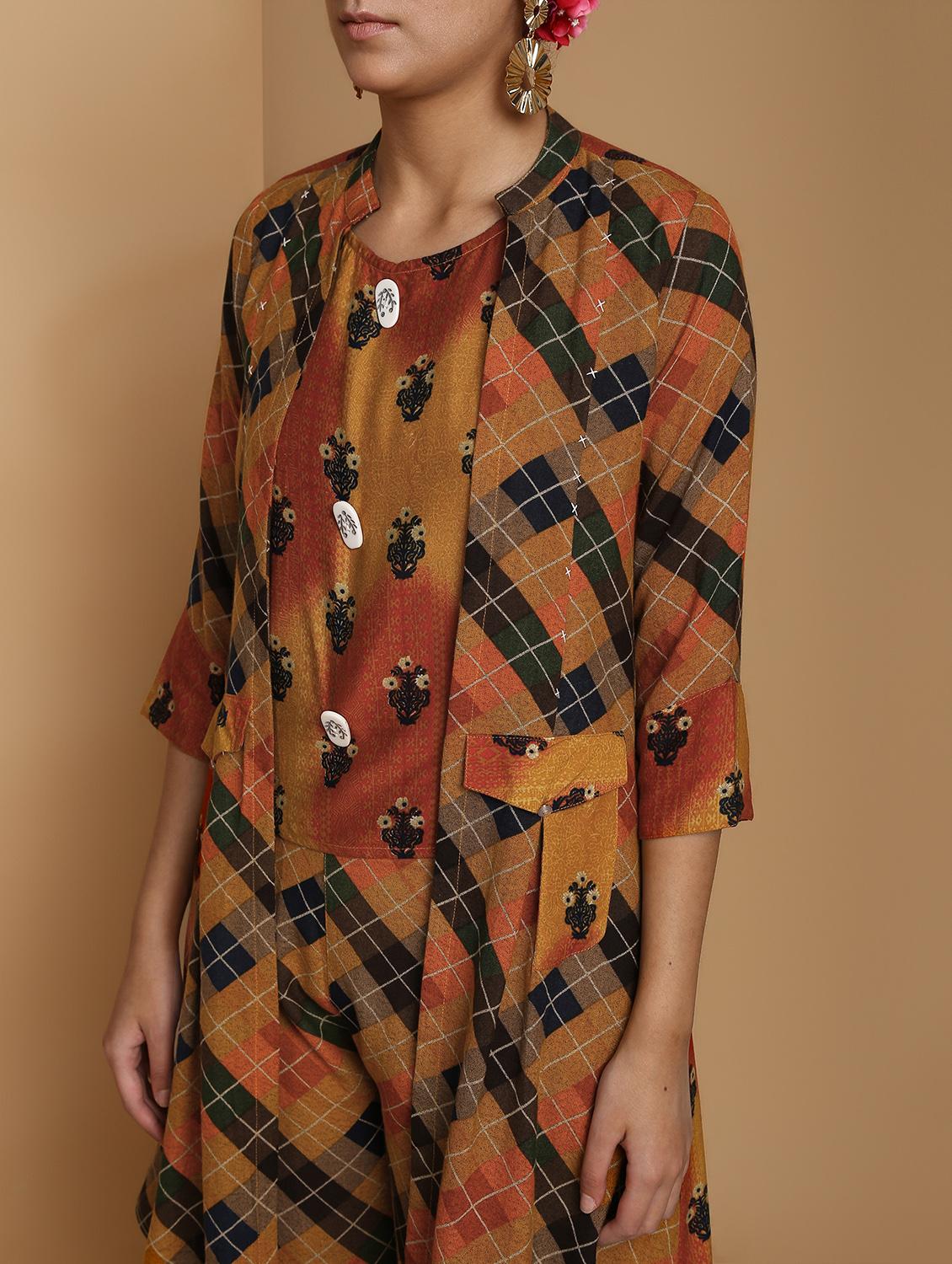 printed layered kurta with sharara set - 16445378 - Zoom Image - 5