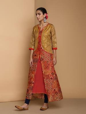 floral printed kurta with jacket - 16445381 - Standard Image - 2