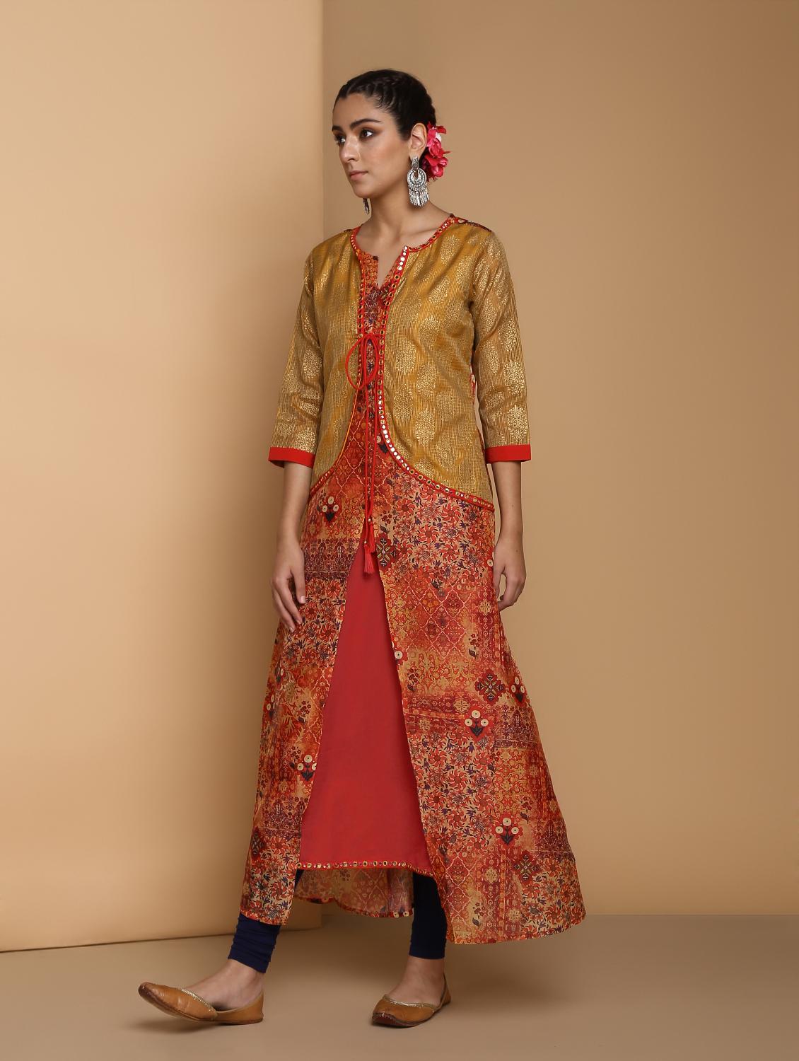 floral printed kurta with jacket - 16445381 - Zoom Image - 2