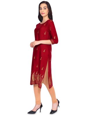 gold foil printed straight kurta - 16445400 - Standard Image - 2