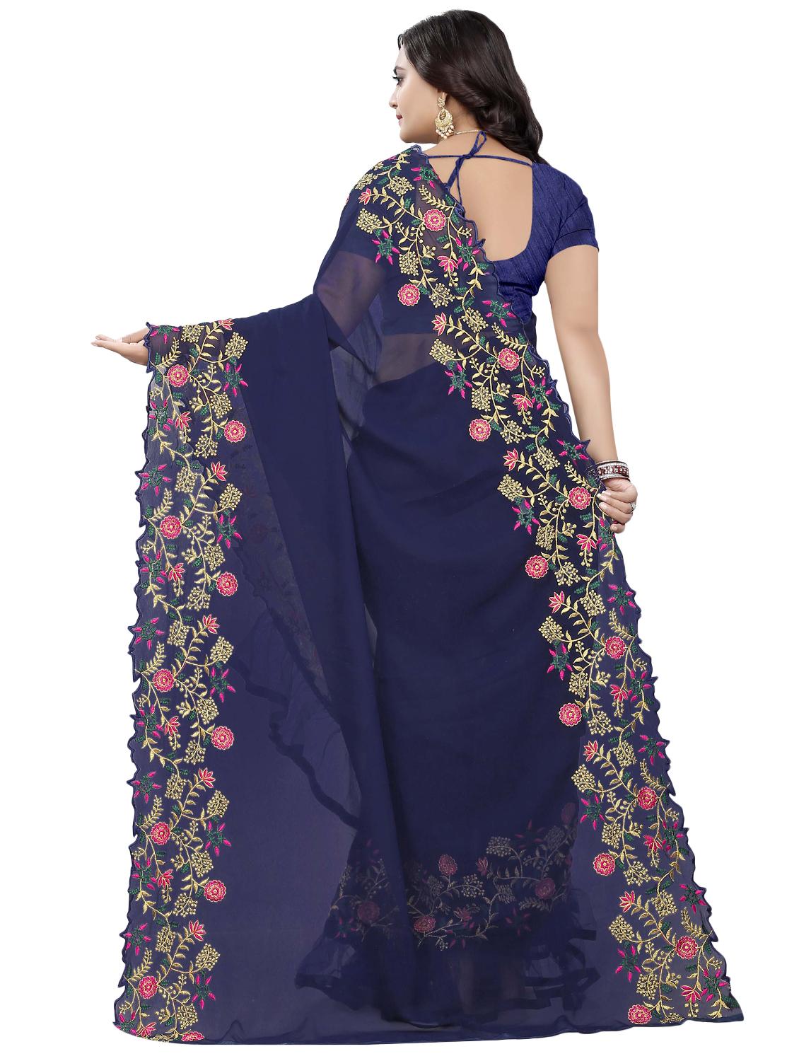 embroidered ruffle fusion saree with blouse - 16449224 - Zoom Image - 2