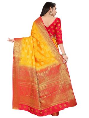 contrast kanjivaram saree with blouse - 16449879 - Standard Image - 2