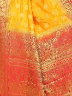 contrast kanjivaram saree with blouse - 16449879 - Standard Image - 5