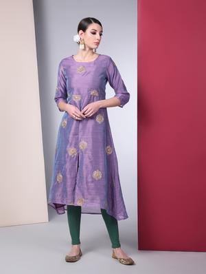 embroidered chanderi a-line kurta - 16450298 - Standard Image - 2