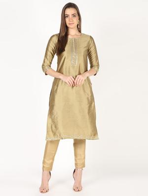 gota patti silk blend straight kurta - 16450300 - Standard Image - 2