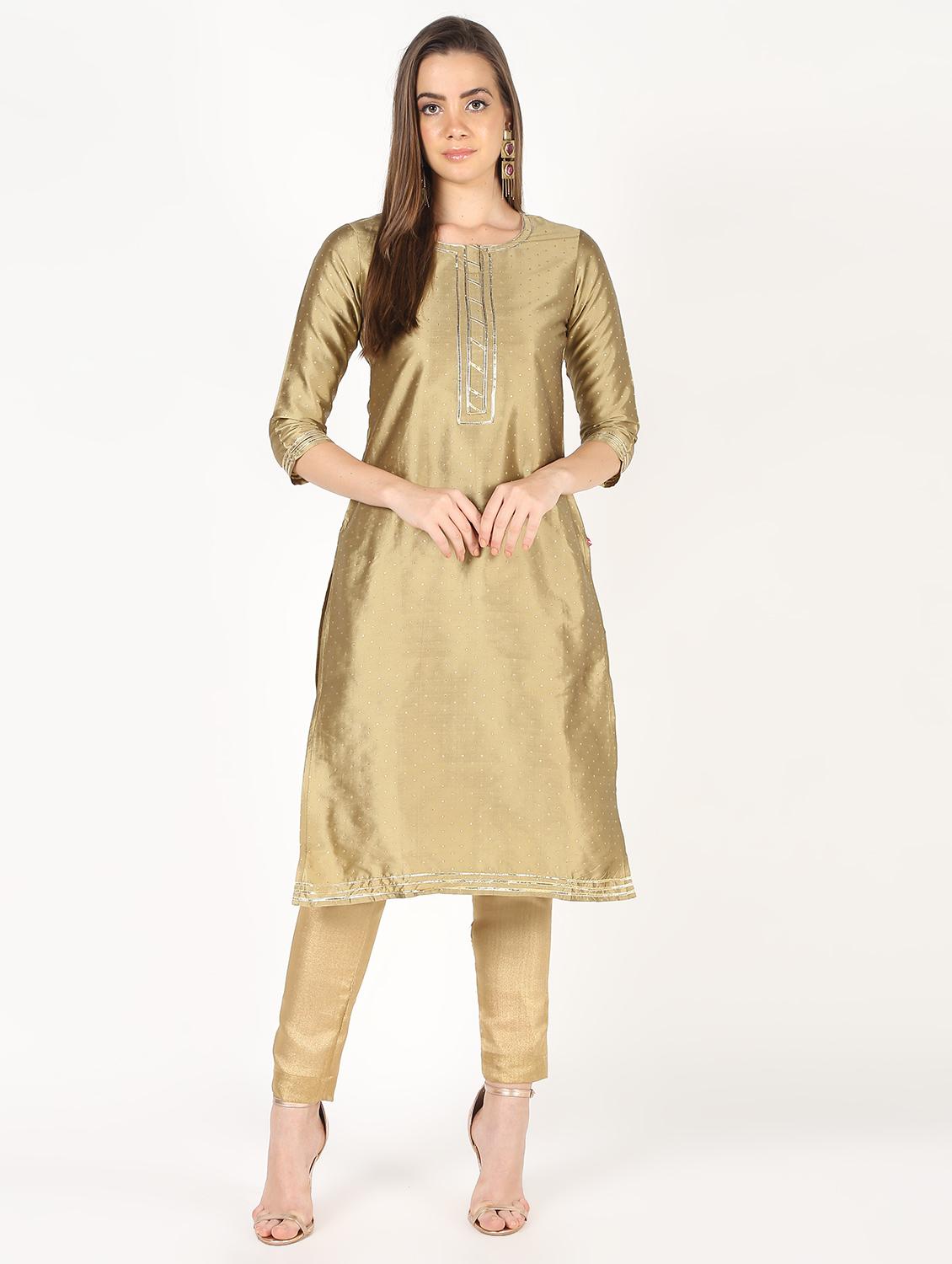 gota patti silk blend straight kurta - 16450300 - Zoom Image - 2