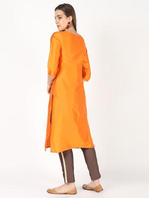 zari work silk blend straight kurta - 16450301 - Standard Image - 2