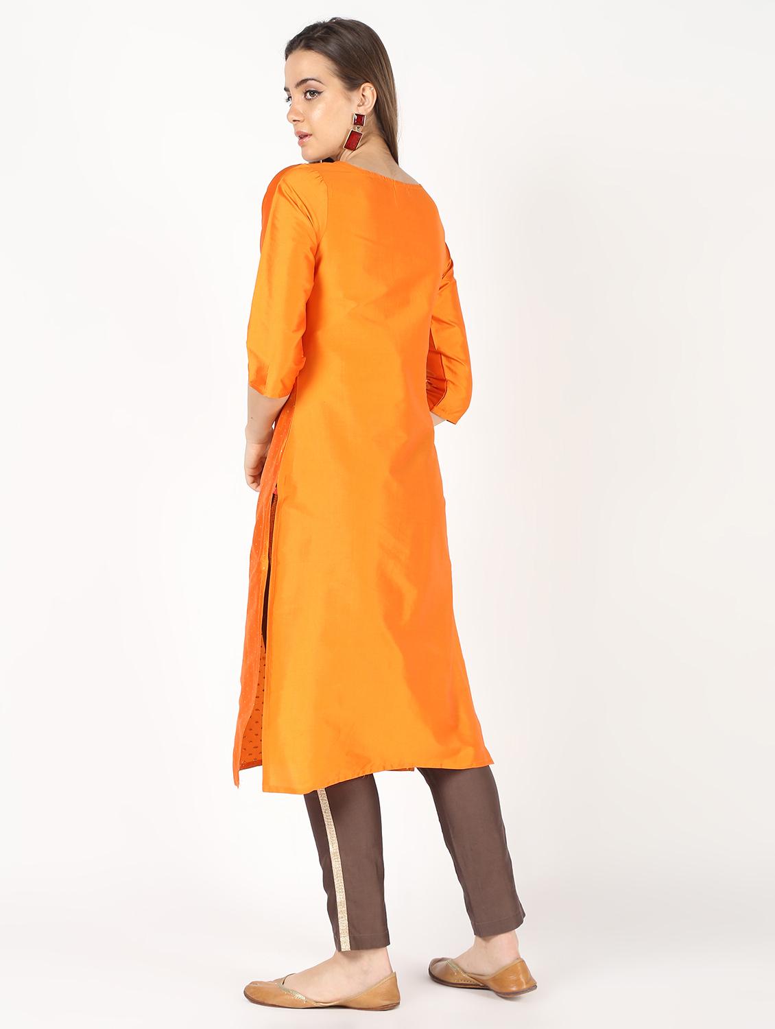 zari work silk blend straight kurta - 16450301 - Zoom Image - 2