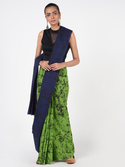 indigo printed saree with blouse - 16450378 - Standard Image - 1