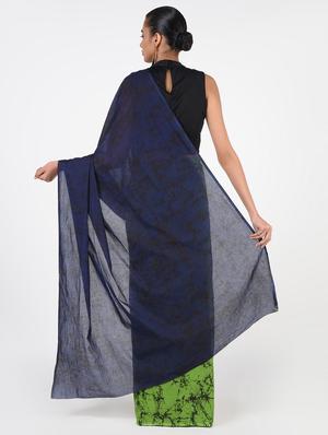 indigo printed saree with blouse - 16450378 - Standard Image - 2