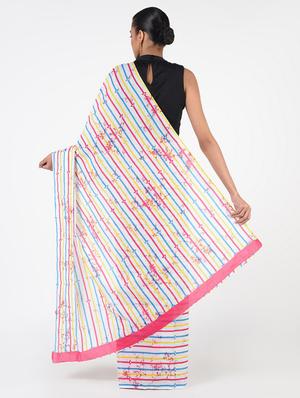 striped printed saree with blouse - 16450388 - Standard Image - 2