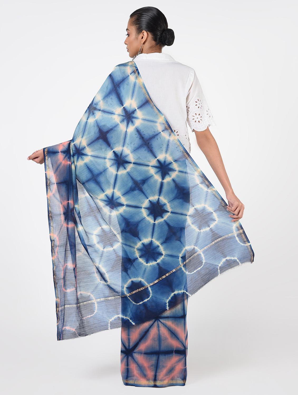 contrast shades tie & dye saree with blouse - 16450393 - Zoom Image - 2