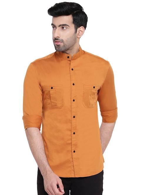 orange solid casual shirt - 16451299 - Standard Image - 1