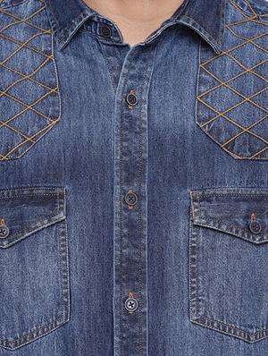blue faded denim casual shirt - 16451335 - Standard Image - 5