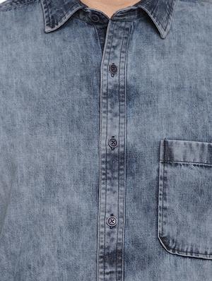grey faded denim casual shirt - 16451336 - Standard Image - 5