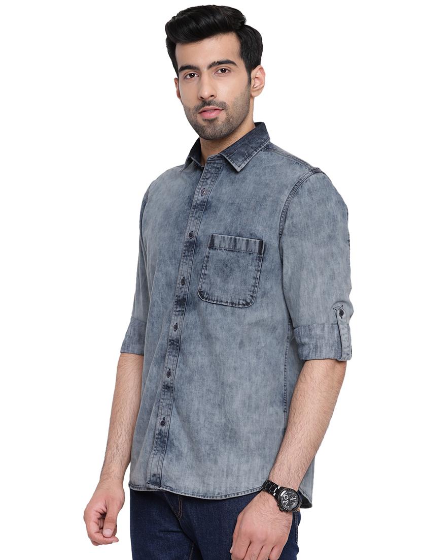 grey faded denim casual shirt - 16451336 - Zoom Image - 2