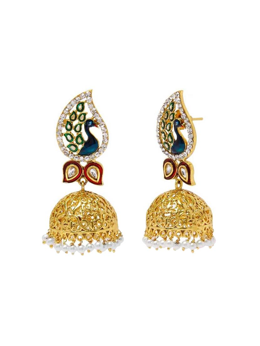 multi colored brass jhumka earring - 16453866 - Zoom Image - 2