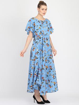 cape sleeved floral a-line dress - 16453985 - Standard Image - 2