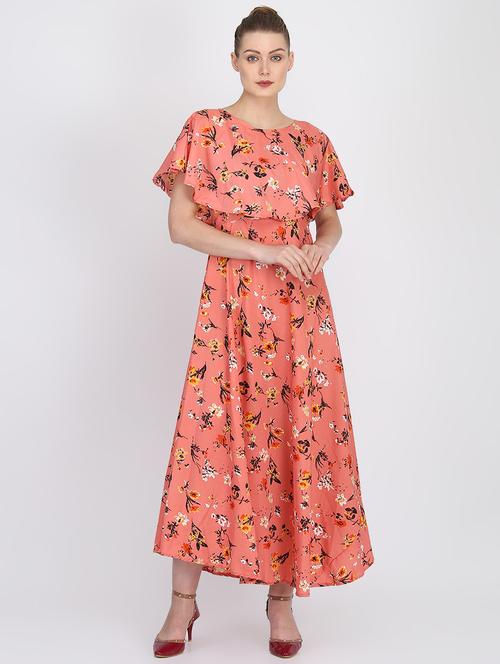 cape sleeved floral a-line dress - 16453986 - Standard Image - 1