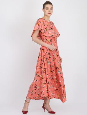 cape sleeved floral a-line dress - 16453986 - Standard Image - 2