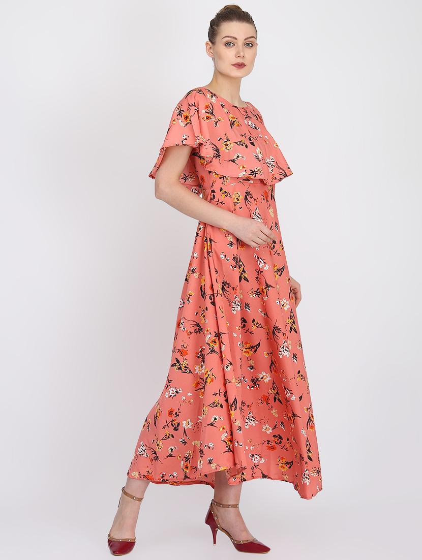 cape sleeved floral a-line dress - 16453986 - Zoom Image - 2