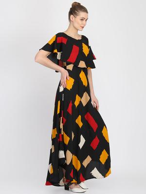 cape sleeved geometric a-line dress - 16453993 - Standard Image - 2