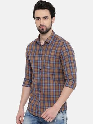 brown checkered casual shirt - 16456400 - Standard Image - 2