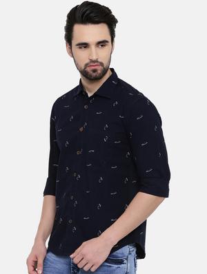 navy blue printed casual shirt - 16456419 - Standard Image - 2