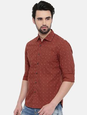 brick red printed casual shirt - 16456425 - Standard Image - 2