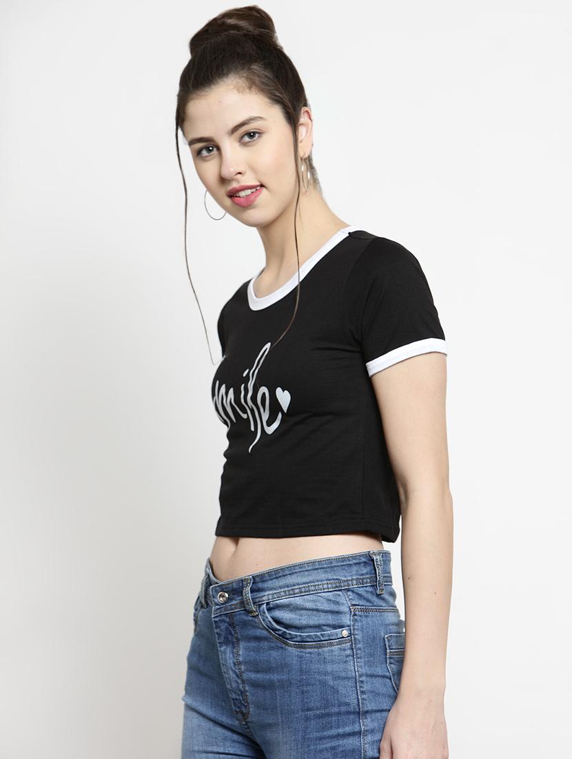contrast detail slogan crop tee - 16456831 - Zoom Image - 2