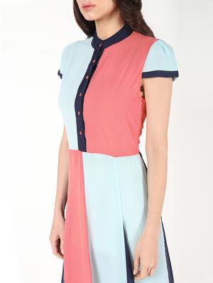 mandarin neck color block a-line dress - 16457130 - Standard Image - 5