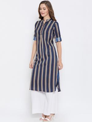 striped printed straight kurta - 16458982 - Standard Image - 2