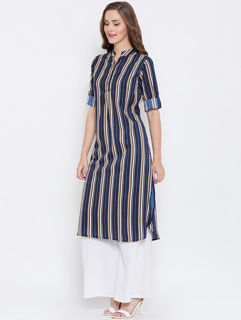 striped printed straight kurta - 16458982 - Zoom Image - 2