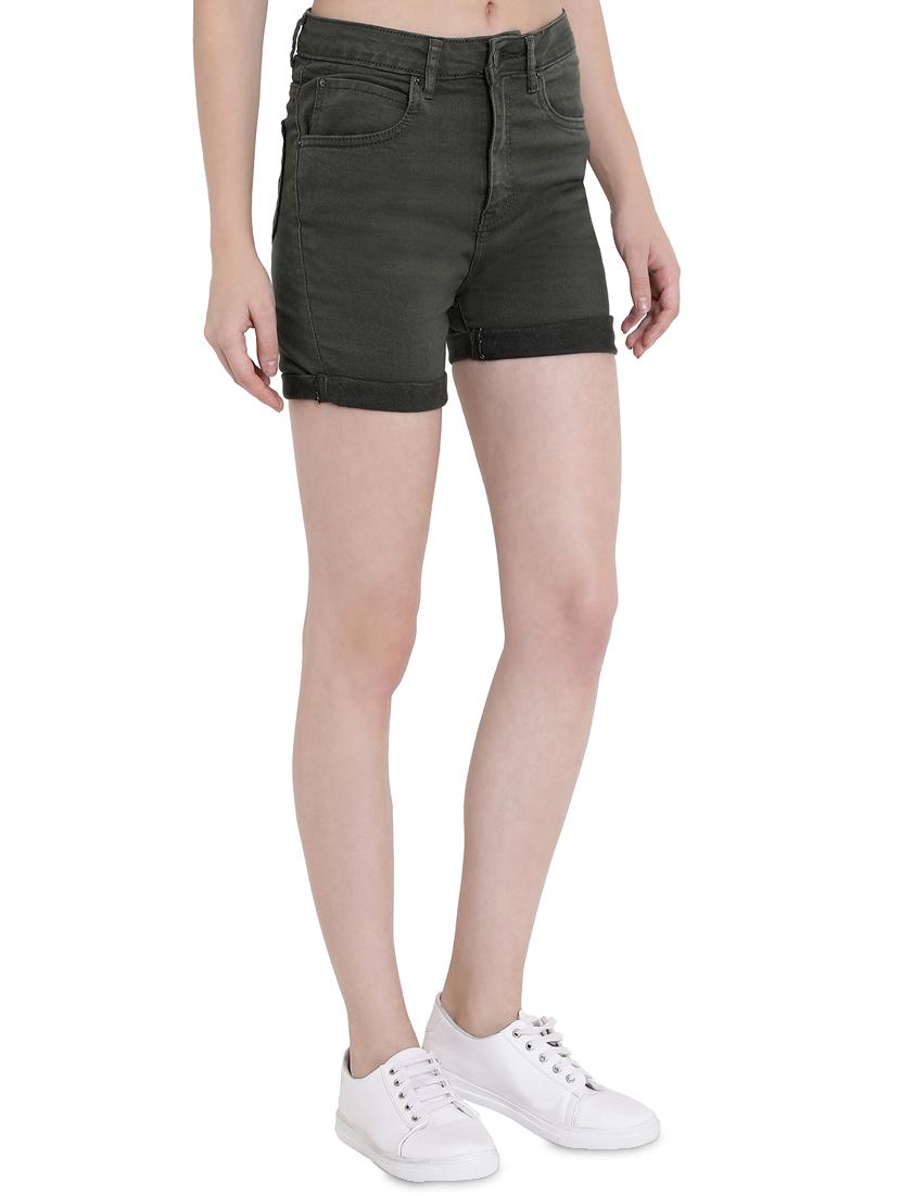 high rise solid denim shorts - 16459726 - Zoom Image - 2